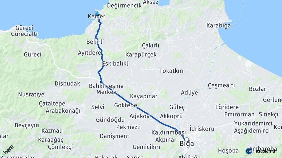 Kemer Biga Arası Kaç Km - Yol Tarifi