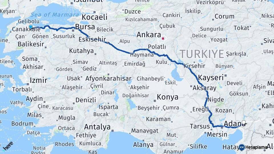 Çanakkale Biga Osmaniye Arası Kaç Km - Yol Haritası