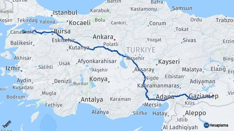 Çanakkale Biga Şanlıurfa Arası Kaç Km - Yol Haritası