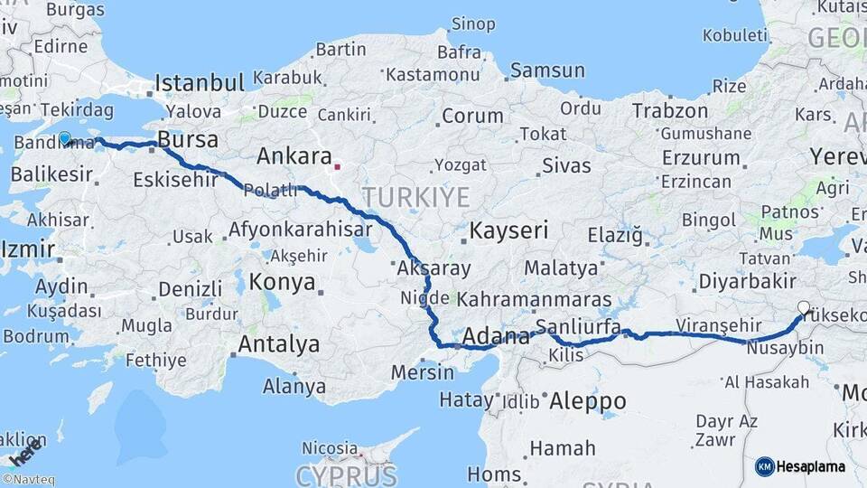 Çanakkale Biga Şırnak Arası Kaç Km - Yol Haritası