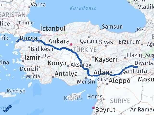 Çanakkale Bismil Diyarbakır Arası Kaç Km - Yol Haritası