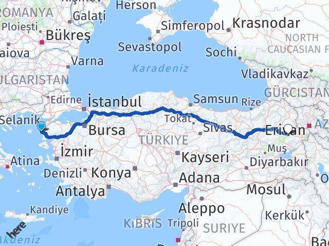 Çanakkale Bozcaada Ağrı Arası Kaç Km - Yol Haritası