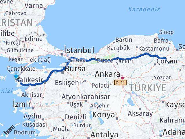 Çanakkale Bozcaada Amasya Arası Kaç Km - Yol Haritası