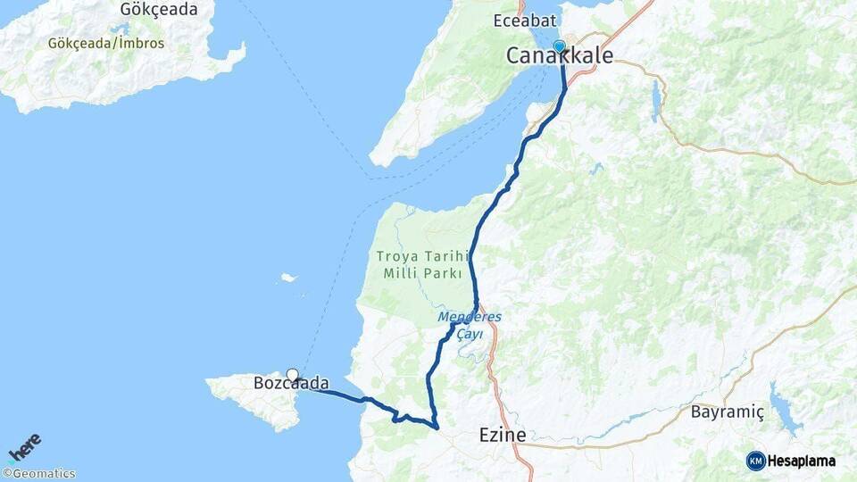 Çanakkale Bozcaada Arası Kaç Km - Yol Haritası