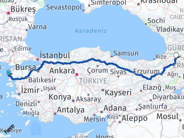 Çanakkale Bozcaada Ardahan Arası Kaç Km - Yol Haritası