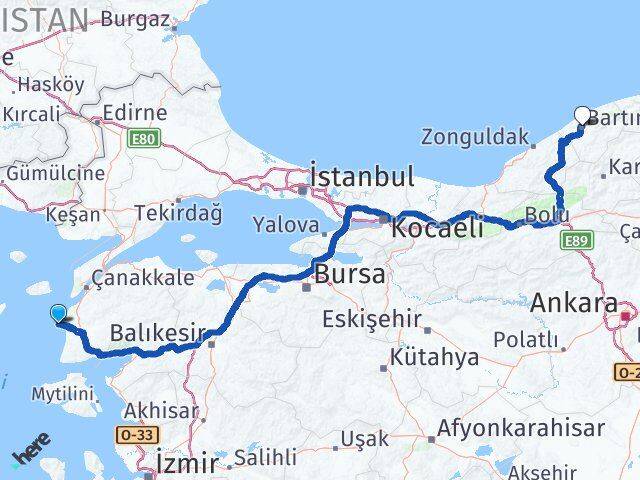 Çanakkale Bozcaada Bartın Arası Kaç Km - Yol Haritası