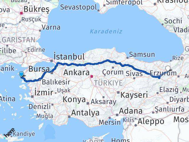 Çanakkale Bozcaada Bayburt Arası Kaç Km - Yol Haritası