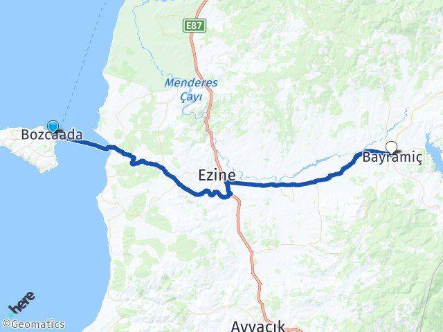 Çanakkale Bozcaada Bayramiç Arası Kaç Km - Yol Haritası