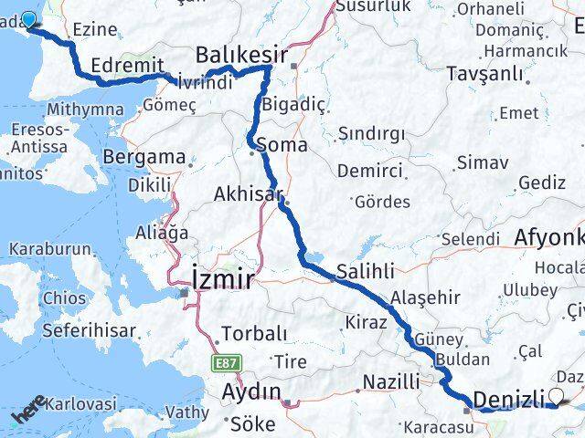Çanakkale Bozcaada Çardak Denizli Arası Kaç Km - Yol Haritası