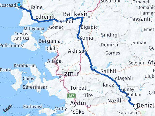 Çanakkale Bozcaada Denizli Arası Kaç Km - Yol Haritası