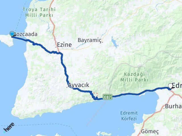 Çanakkale Bozcaada Edremit Balıkesir Arası Kaç Km - Yol Haritası