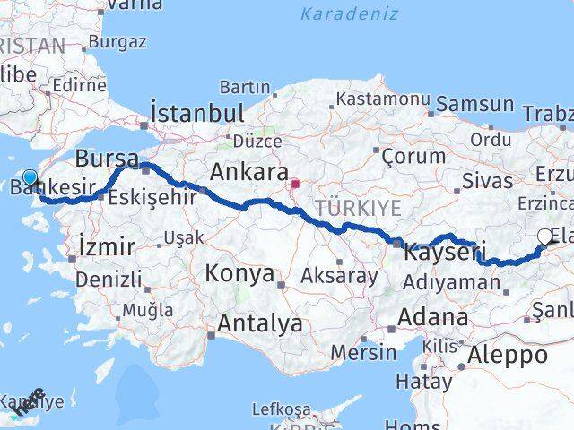 Çanakkale Bozcaada Elazığ Arası Kaç Km - Yol Haritası
