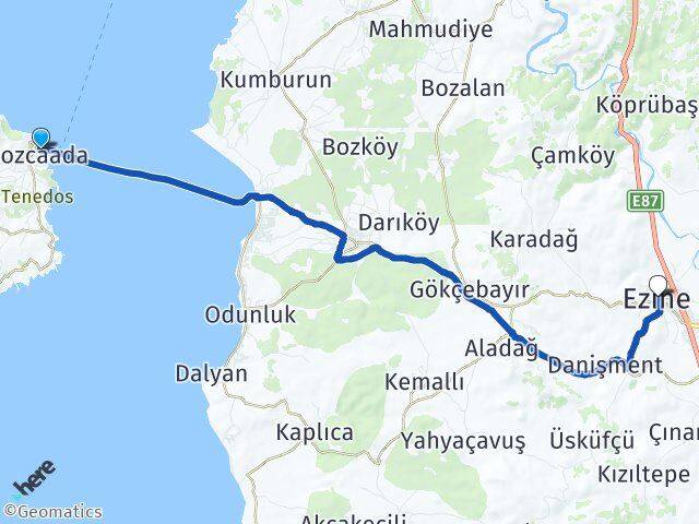 Çanakkale Bozcaada Ezine Arası Kaç Km - Yol Haritası