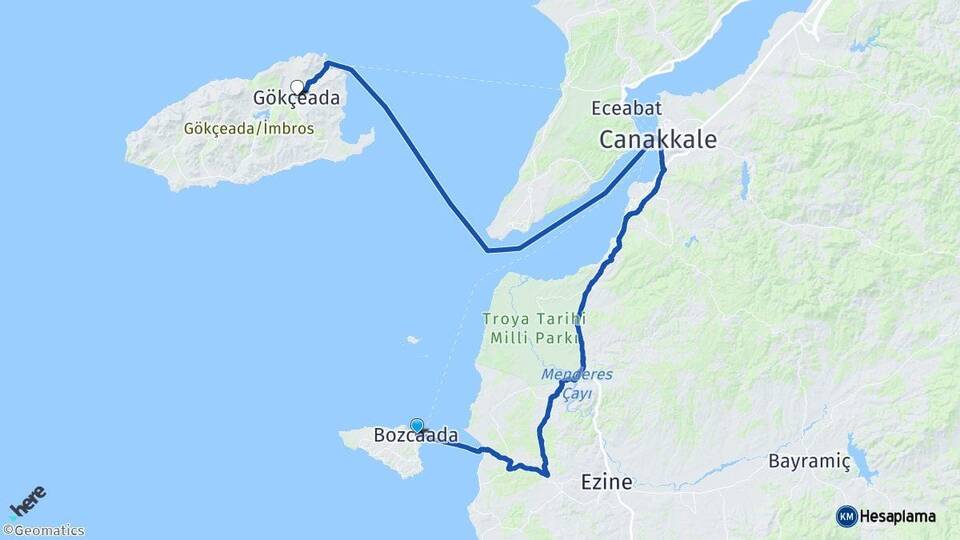 Çanakkale Bozcaada Gökçeada Arası Kaç Km - Yol Haritası
