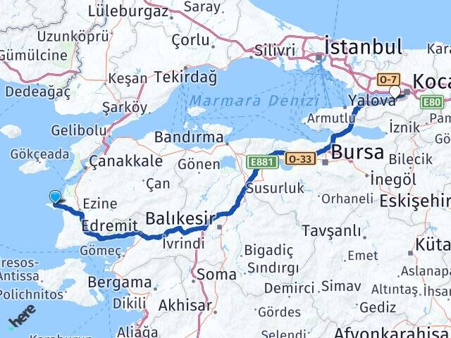 Çanakkale Bozcaada Gölcük Kocaeli Arası Kaç Km - Yol Haritası