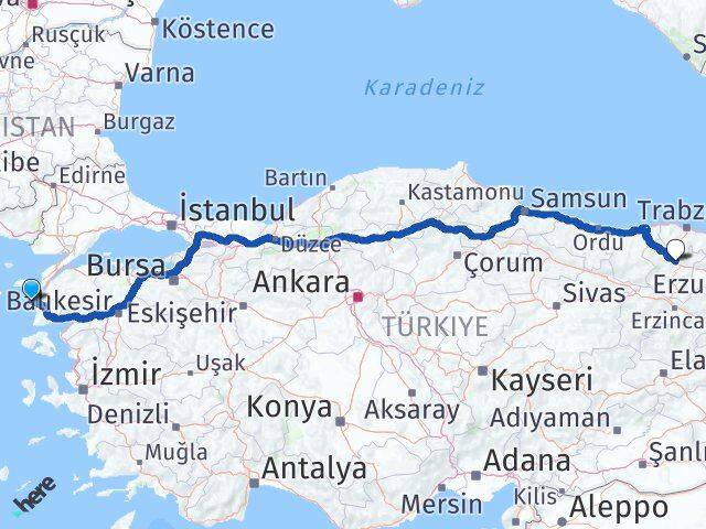 Çanakkale Bozcaada Gümüşhane Arası Kaç Km - Yol Haritası
