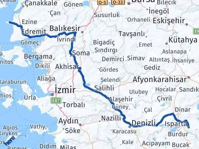 Çanakkale Bozcaada Isparta Arası Kaç Km - Yol Haritası