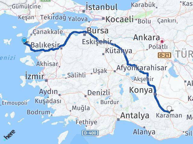 Çanakkale Bozcaada Karaman Arası Kaç Km - Yol Haritası