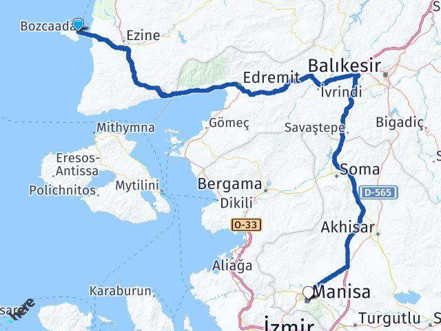 Çanakkale Bozcaada Manisa Arası Kaç Km - Yol Haritası