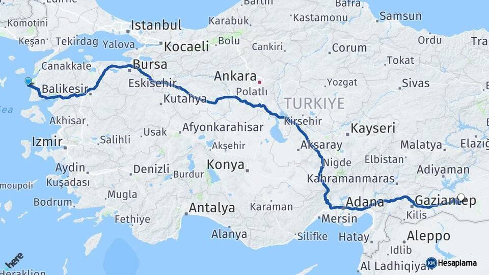 Çanakkale Bozcaada Şanlıurfa Arası Kaç Km - Yol Haritası