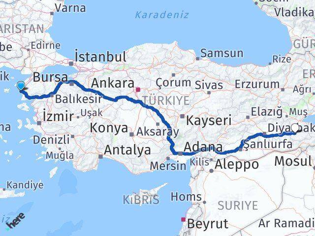 Çanakkale Bozcaada Siirt Arası Kaç Km - Yol Haritası