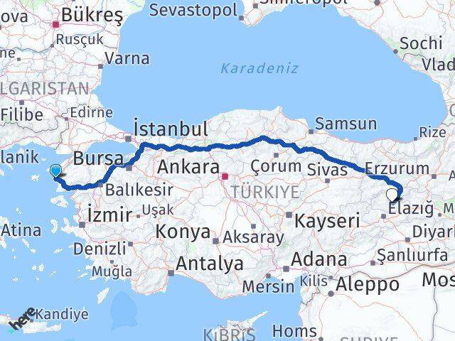 Çanakkale Bozcaada Tunceli Arası Kaç Km - Yol Haritası