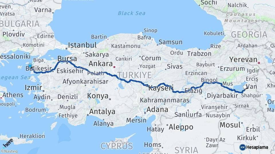 Çanakkale Bozcaada Van Arası Kaç Km - Yol Haritası