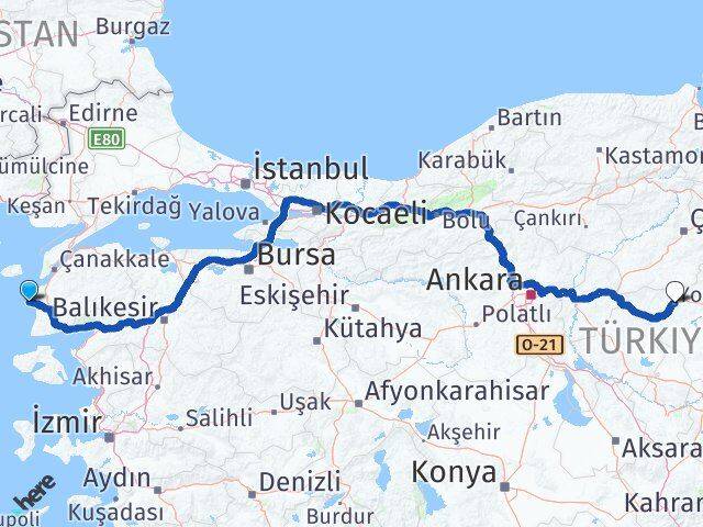 Çanakkale Bozcaada Yozgat Arası Kaç Km - Yol Haritası