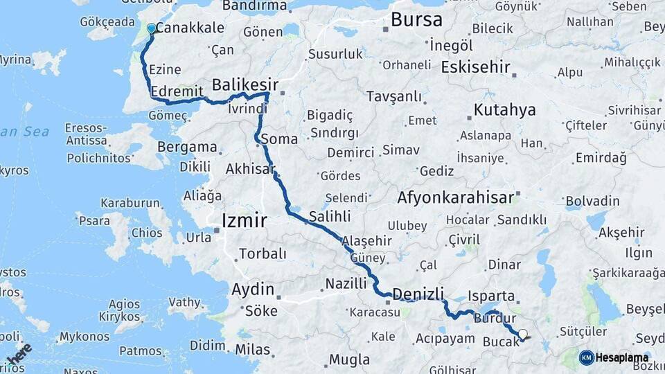 Çanakkale Bucak Arası Kaç Km - Yol Tarifi