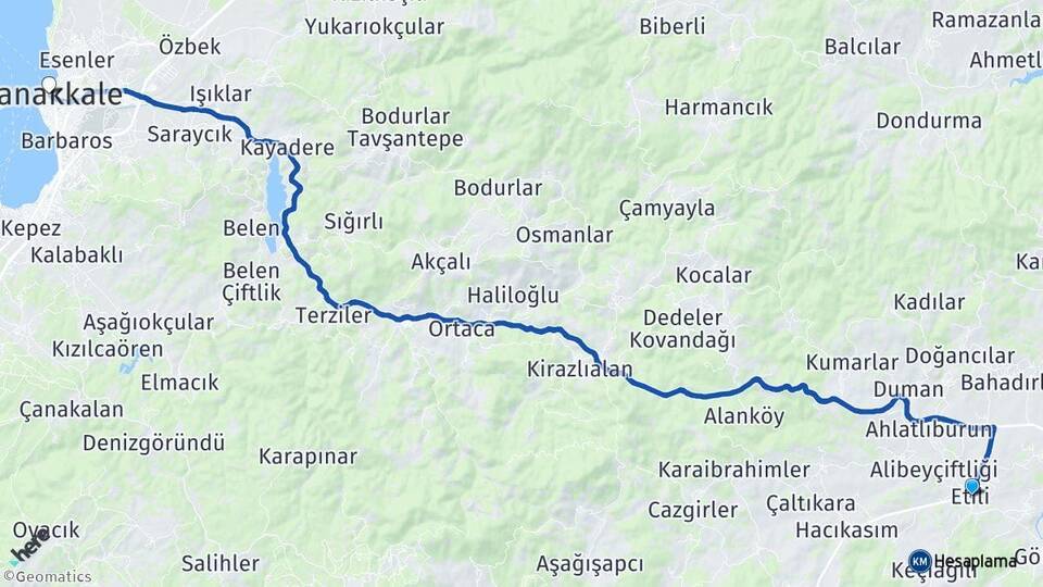 Etili Çanakkale Arası Kaç Km - Yol Tarifi