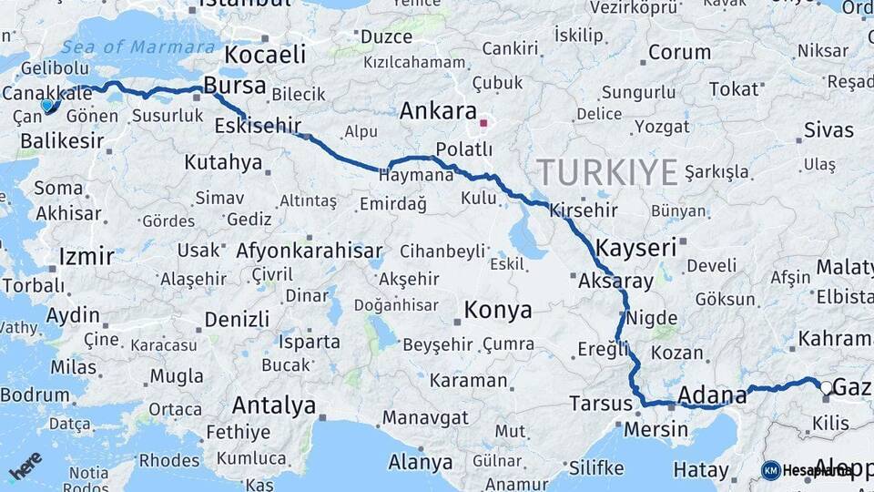 Çan Gaziantep Arası Kaç Km - Yol Tarifi