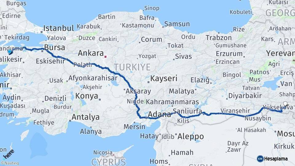 Çanakkale Çan Hakkari Arası Kaç Km - Yol Haritası