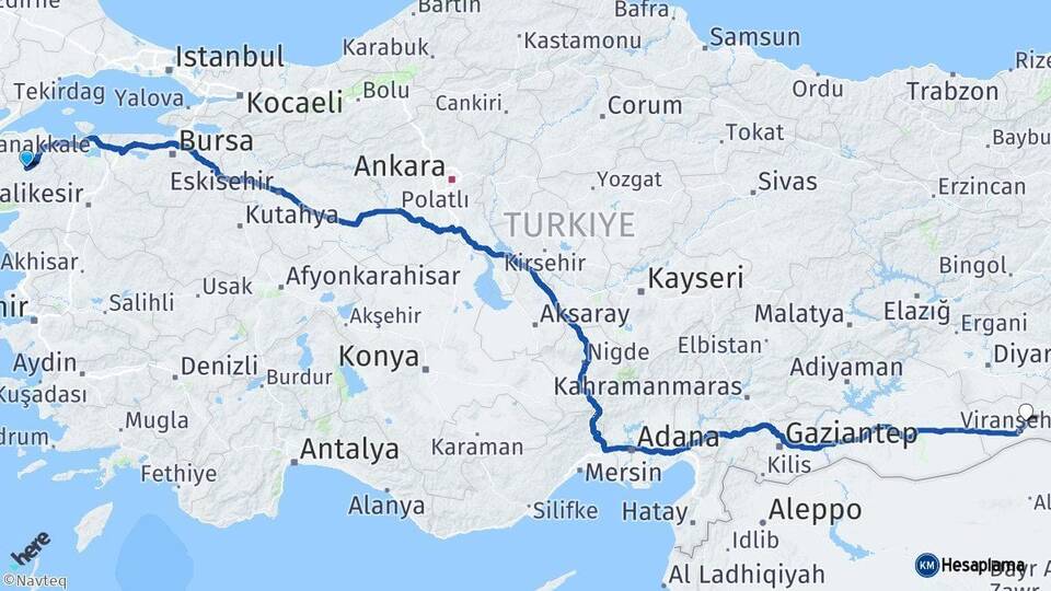 Çanakkale Çan Mardin Arası Kaç Km - Yol Haritası