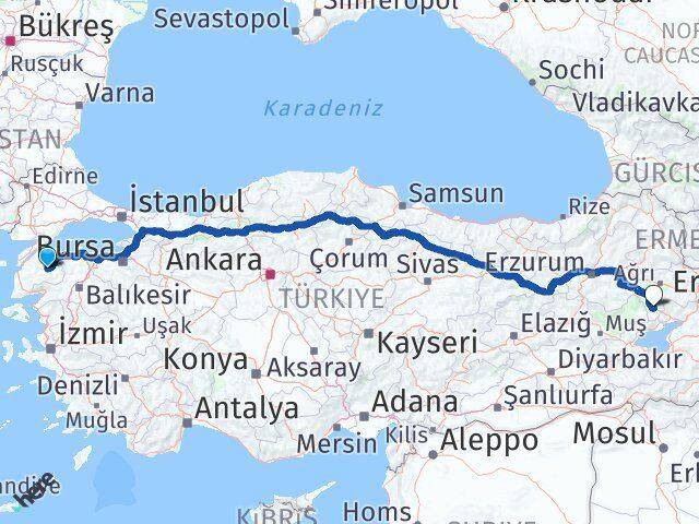 Çanakkale Çan Patnos Ağrı Arası Kaç Km - Yol Haritası