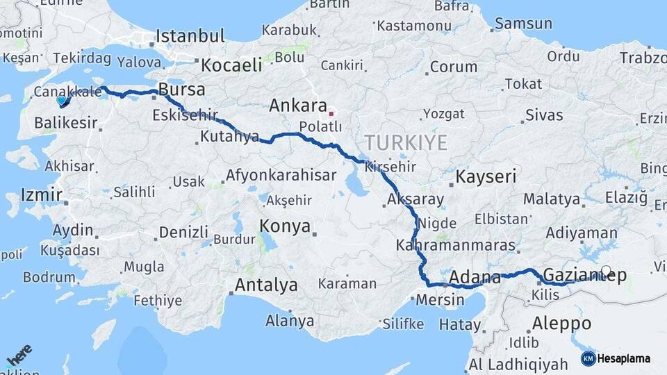 Çanakkale Çan Şanlıurfa Arası Kaç Km - Yol Haritası