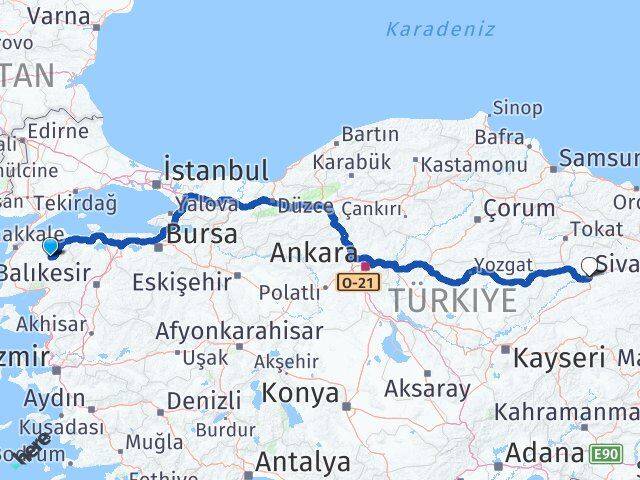 Çanakkale Çan Sivas Arası Kaç Km - Yol Haritası