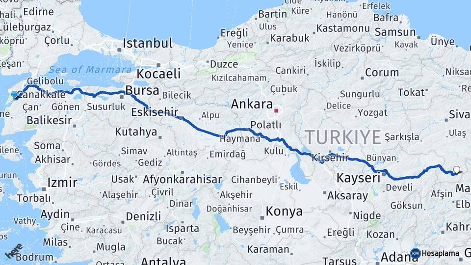 Çanakkale Çanakkale Havalimanı Arası Kaç Km - Yol Haritası