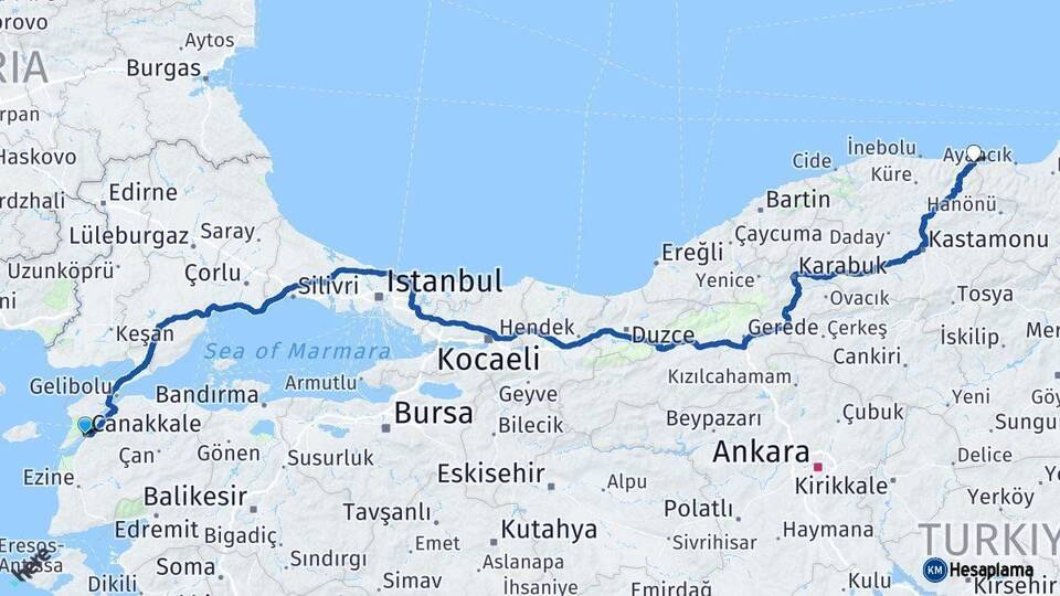 Çanakkale Çatalzeytin Arası Kaç Km - Yol Tarifi