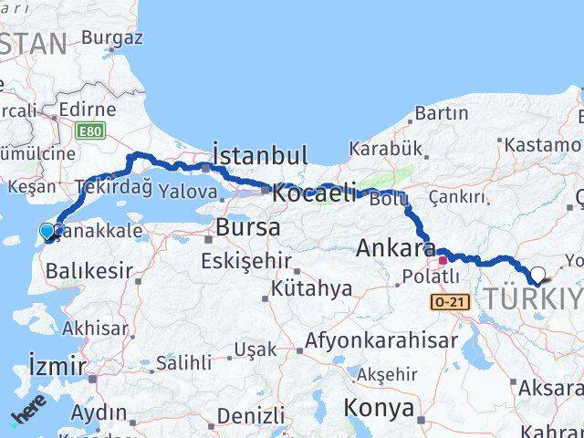 Çanakkale Çiçekdağı Kırşehir Arası Kaç Km - Yol Haritası