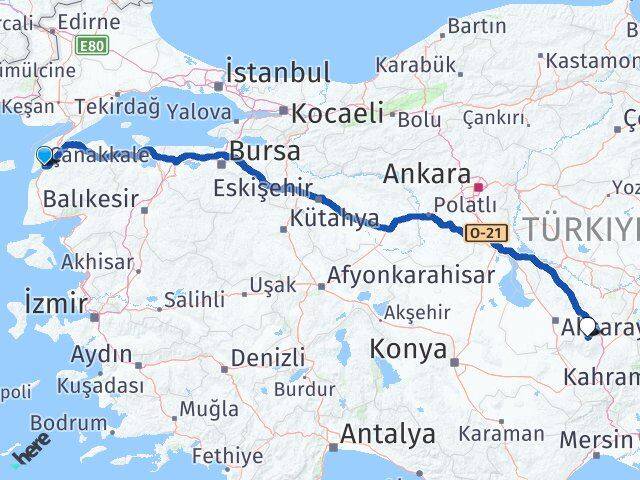 Çanakkale Çiftlik Niğde Arası Kaç Km - Yol Haritası