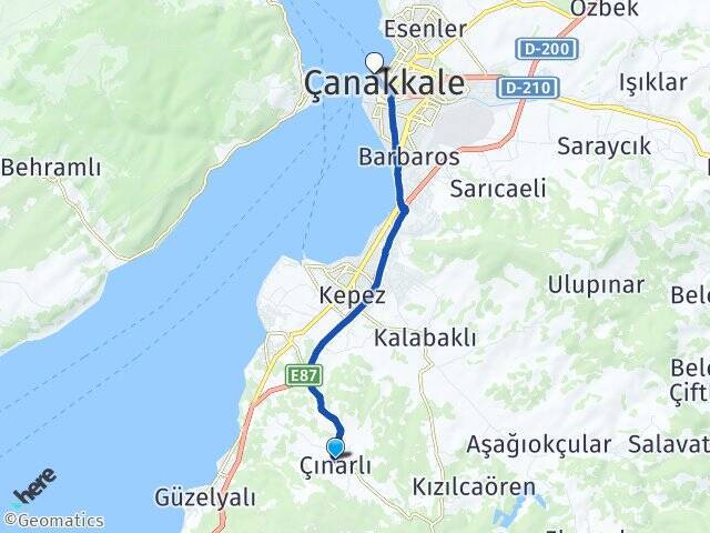Çınarlı Çanakkale Feribot İskelesi Arası Kaç Km - Yol Tarifi