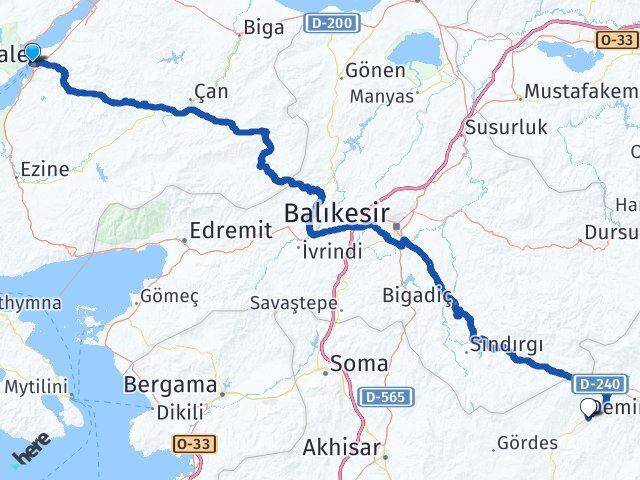 Çanakkale Demirci Manisa Arası Kaç Km - Yol Haritası