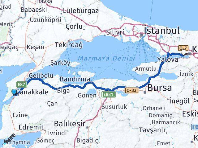 Çanakkale Derince Kocaeli Arası Kaç Km - Yol Haritası