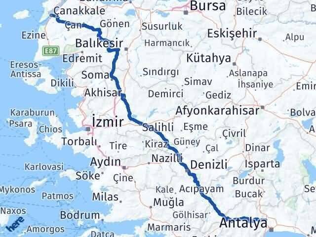Çanakkale Döşemealtı Arası Kaç Km - Yol Tarifi
