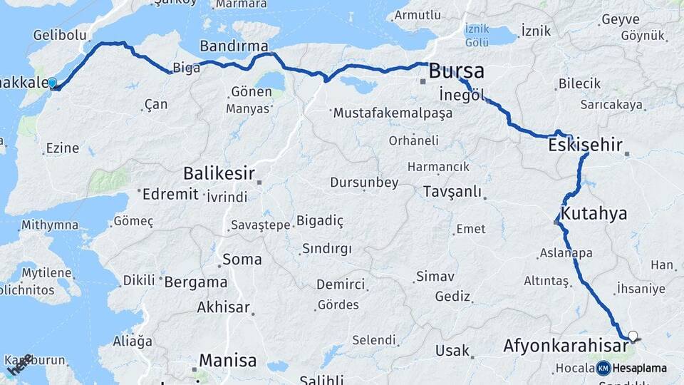 Çanakkale Dümrek Arası Kaç Km - Yol Haritası