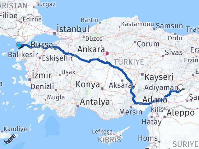 Çanakkale Eceabat Adıyaman Arası Kaç Km - Yol Haritası