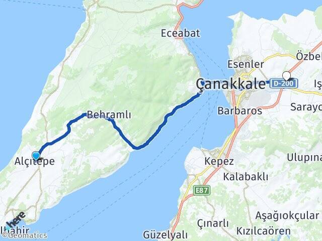 Alçıtepe Çanakkale Otogarı Arası Kaç Km - Yol Tarifi