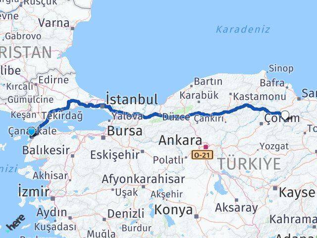 Çanakkale Eceabat Amasya Arası Kaç Km - Yol Haritası