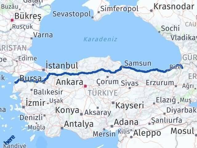 Çanakkale Eceabat Artvin Arası Kaç Km - Yol Haritası