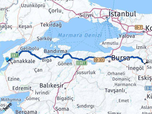 Çanakkale Eceabat Bilecik Arası Kaç Km - Yol Haritası